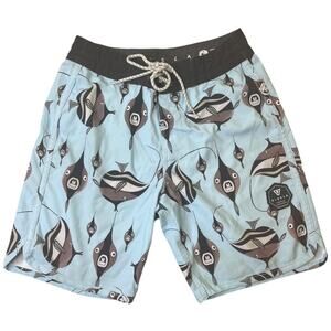 Vissla light blue fish print board shorts boys 24 small 8 NWOT